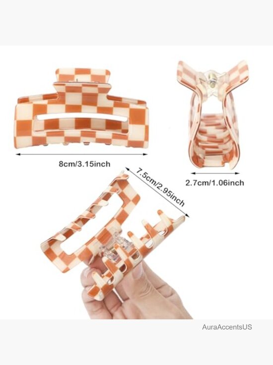 6 Pcs Checkered Hair Claw Clips Rectangle Strong Hold main image 4